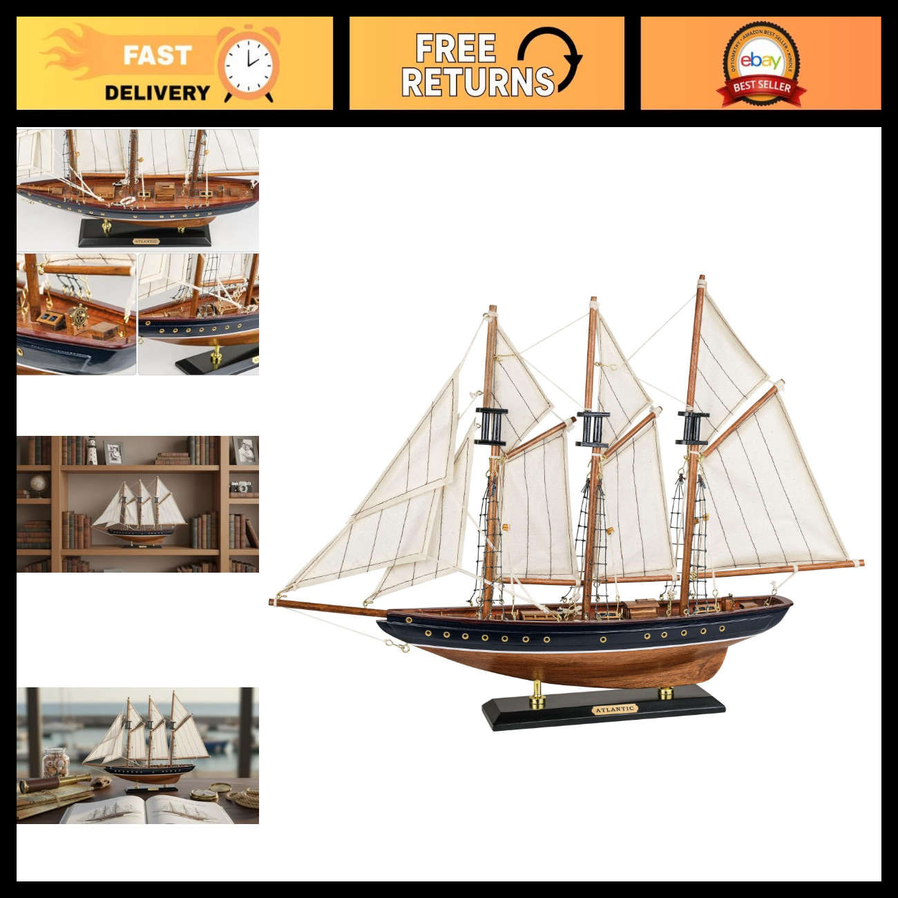Wooden Sailboat Model Ship 20