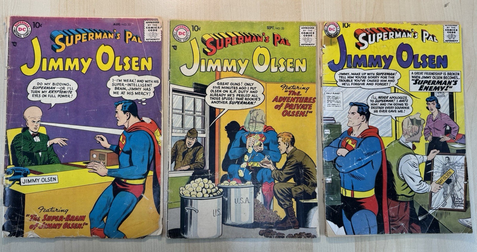 Lot 3x Superman\'s Pal Jimmy Olsen #22 23 35, Early Silver Age 10¢ DC Comics 1957