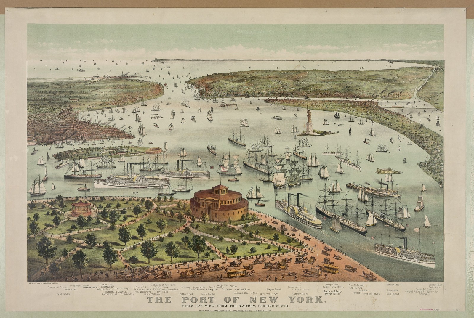 New York Harbor 1892 Vintage Bird's Eye View Lithograph Photo Reprint Wall Art