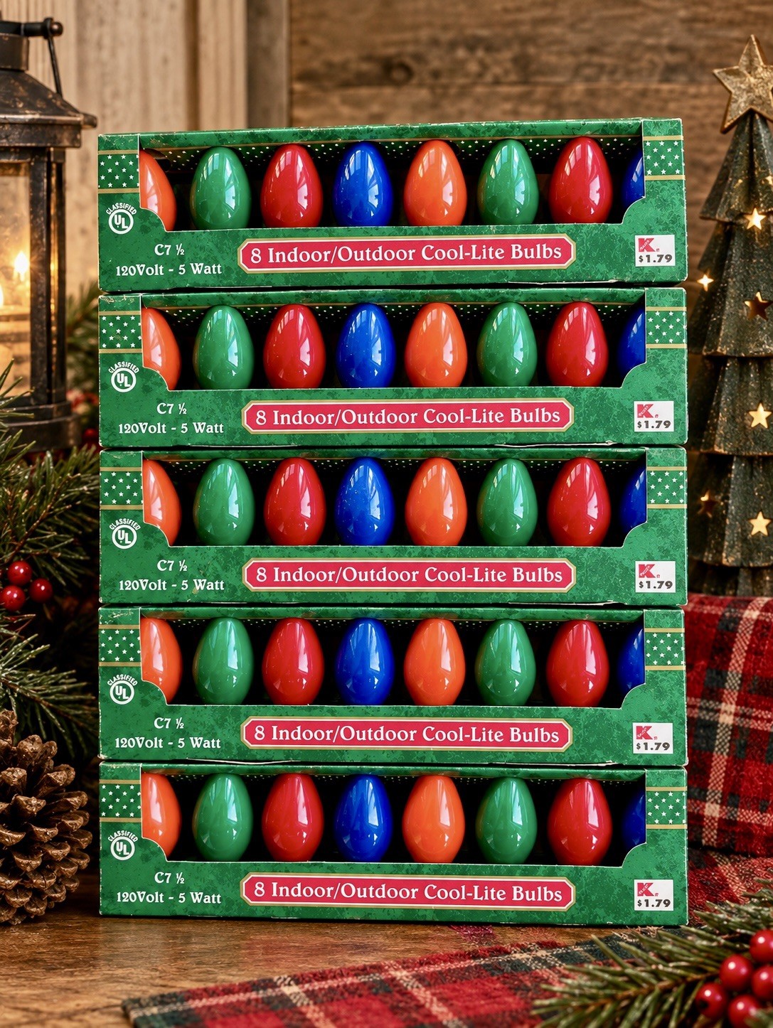Vintage Kmart C7½ Christmas Lights, Lot of 40 Bulbs, Cool-Lite 5-Watt Candelabra Vintage Kmart C7½ Christmas Lights, Lot of 40 Bulbs, Cool-Lite 5-Watt Candelabra