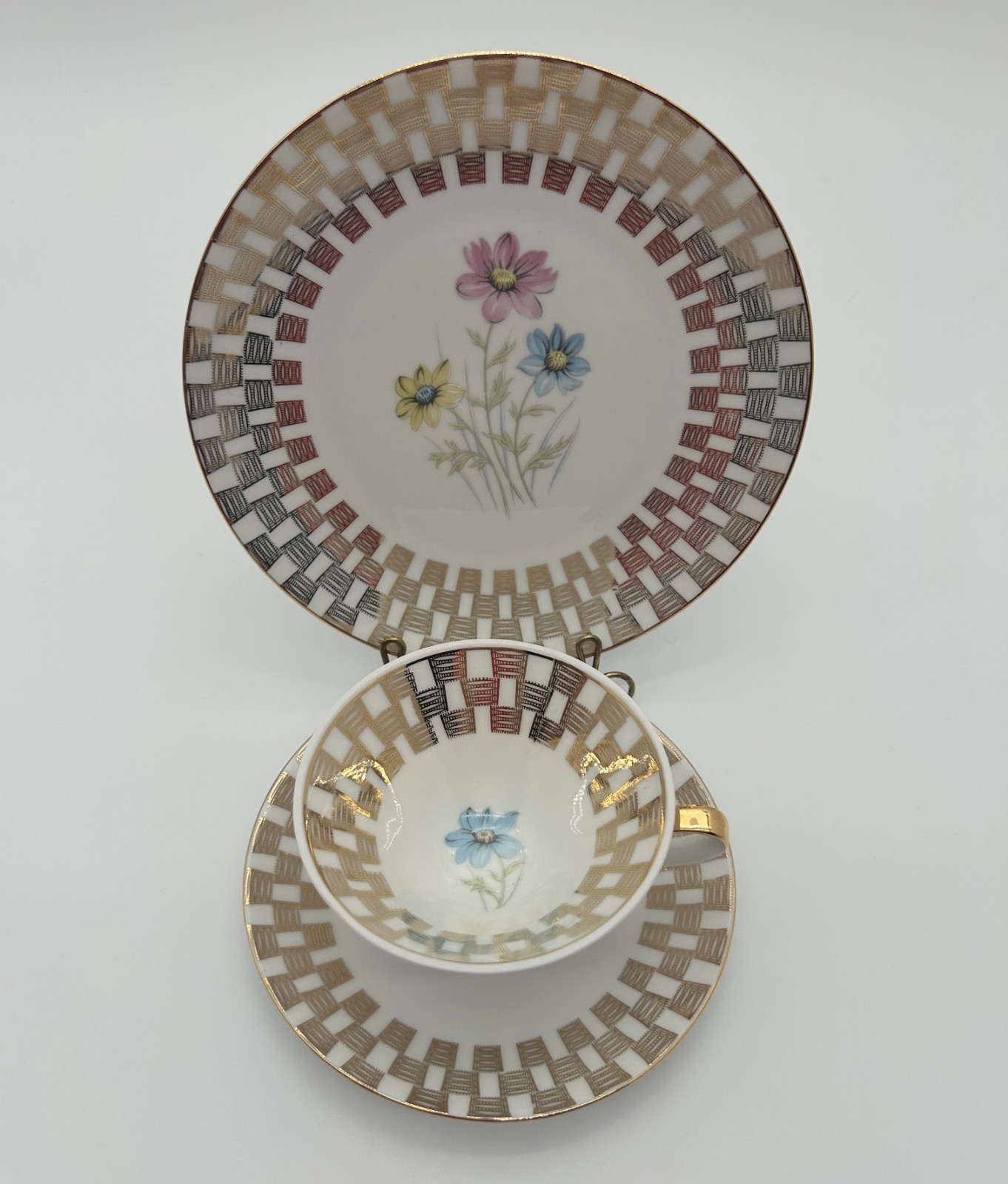 Vintage Winterling Kirchenlamitz Bavaria Tea Trio Gold Basketweave Pedestal Cup