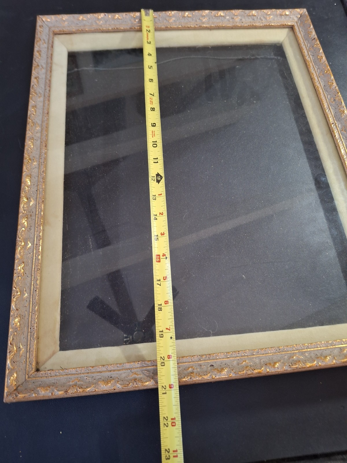 Antique Gold Gilt Shadow Box Frame Velvet Insert w/Glass Rabbet Size 14\