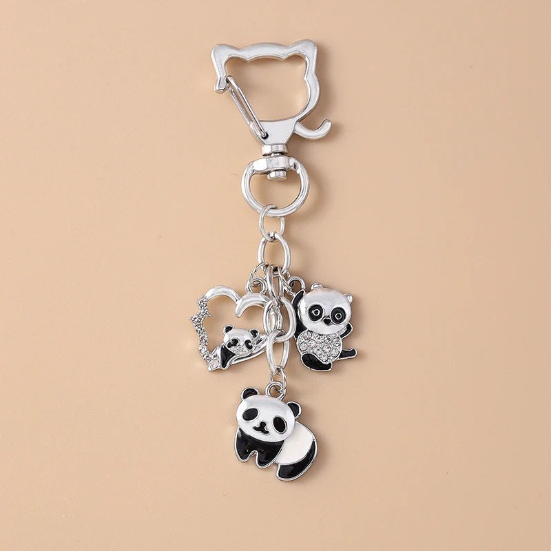 Cute Panda Heart Keychain for Women Girls, Enamel Bag Charm Key Ring Gift