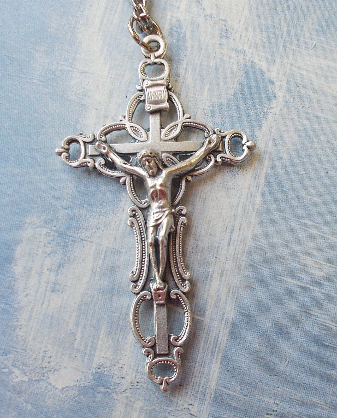 GORGEOUS ornate Catholic CRUCIFIX Pendant/Necklace~Stainless Steel chain~Italy~ GORGEOUS ornate Catholic CRUCIFIX Pendant/Necklace~Stainless Steel chain~Italy~