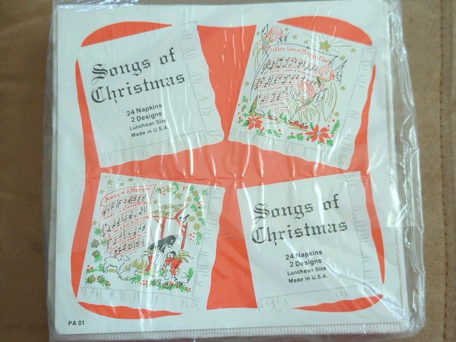 Vintage Songs of Christmas Paper Napkins Sealed  NOS 2 Song Designs Angels USA 