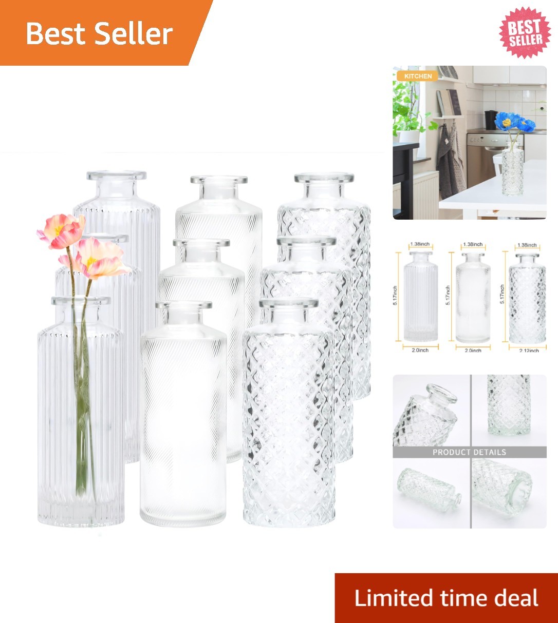Stylish Mini Vintage Flower Vases in Bulk - 9 Pack for Home Decor & Parties