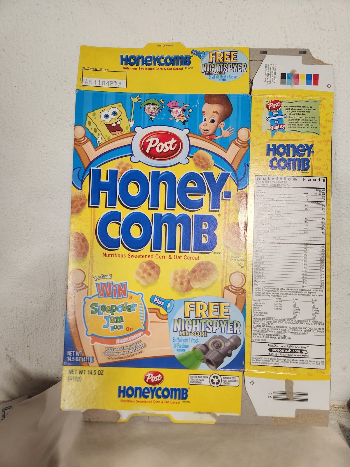 2003 Post Honey - comb Cereal Box  SpongeBob Fairly Odd Parents  Jimmy Neutron 