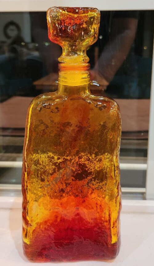 MCM Empoli Amberina Bark Decanter & Stopper, Italy 1960s -GLOWS - Excellent