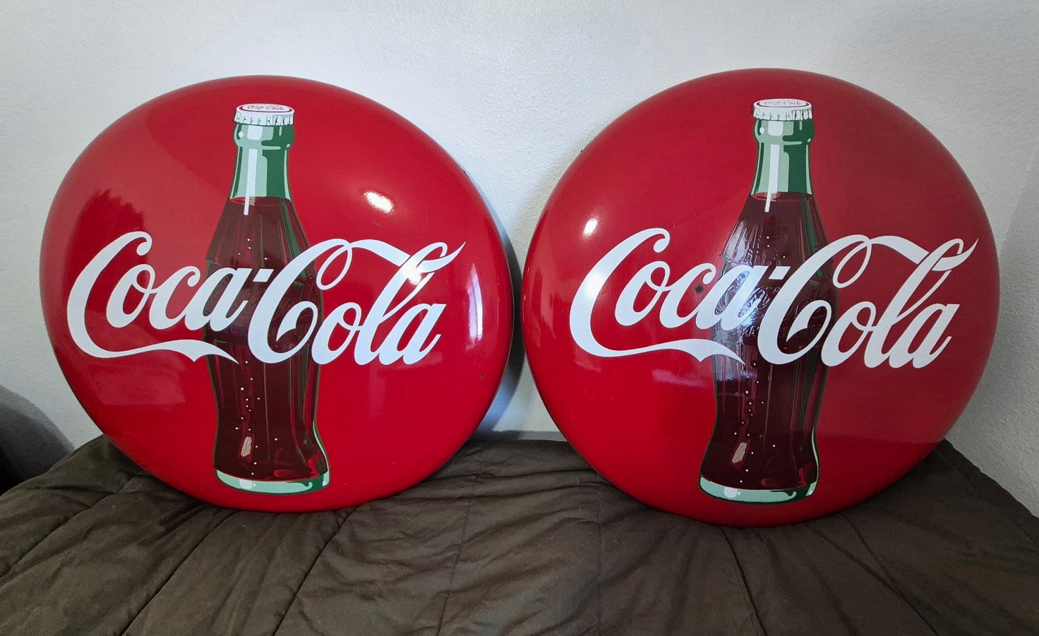 Coca-Cola 36 inch Round Advertising Porcelain Signs. Circa 1950.