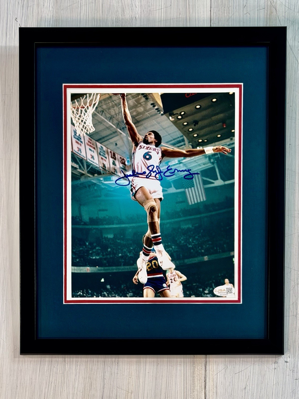 Julius Erving Philadelphia 76ers Signed 8x10 Framed Photo Auto JSA Witnessed