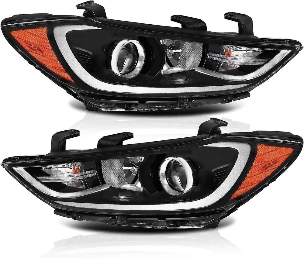 Headlights Fit for 2017-2018 Hyundai Elantra, Halogen, Black Housing