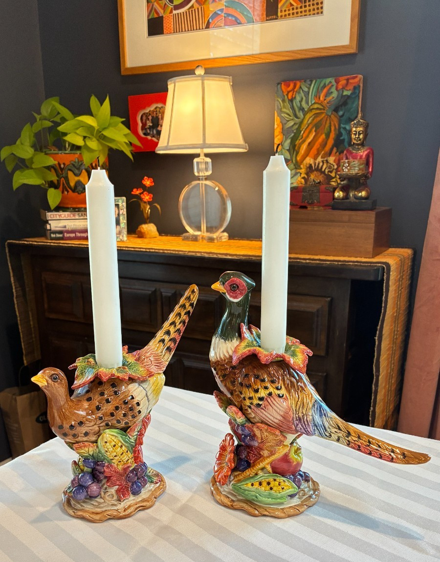 Fitz and Floyd “Autumn Bounty” Pheasant Candle Holders NICE Season is Near;-)