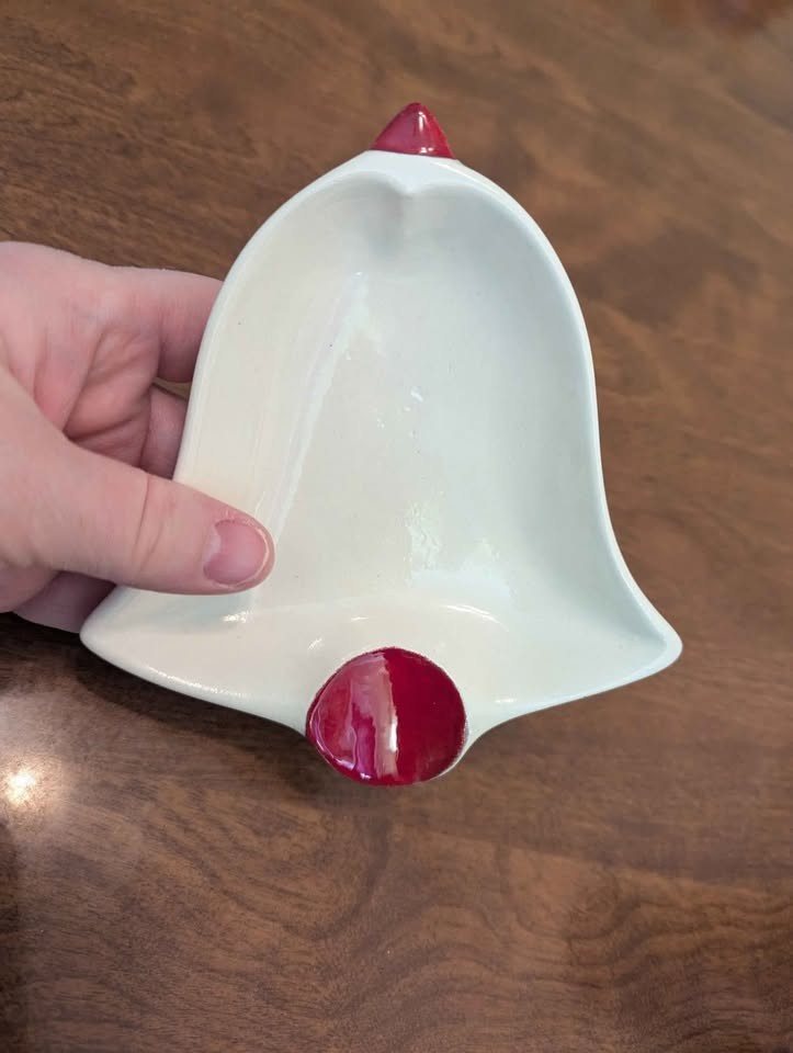 Holiday Candy Dish Bell shaped dish bowl server Festive White and Red Vintage
