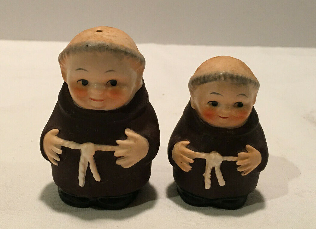 Vintage Goebel Monk Friar Tuck Salt and Pepper Shakers Germany Brown