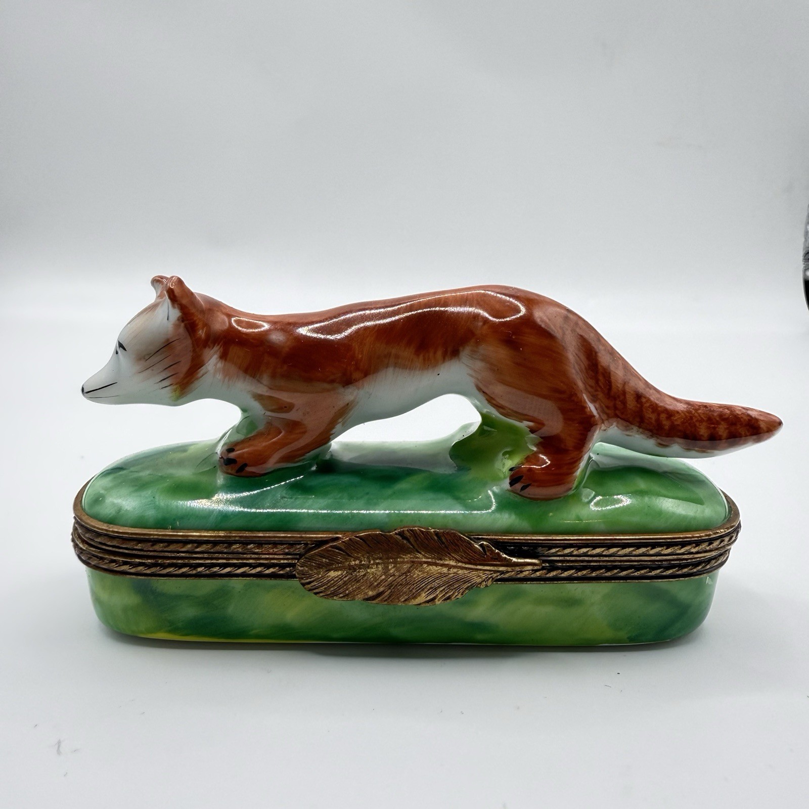 LIMOGES FOX FLORAL GRASS TRINKET BOX CHAMART PEINT MAIN FRANCE VINTAGE VIDEO