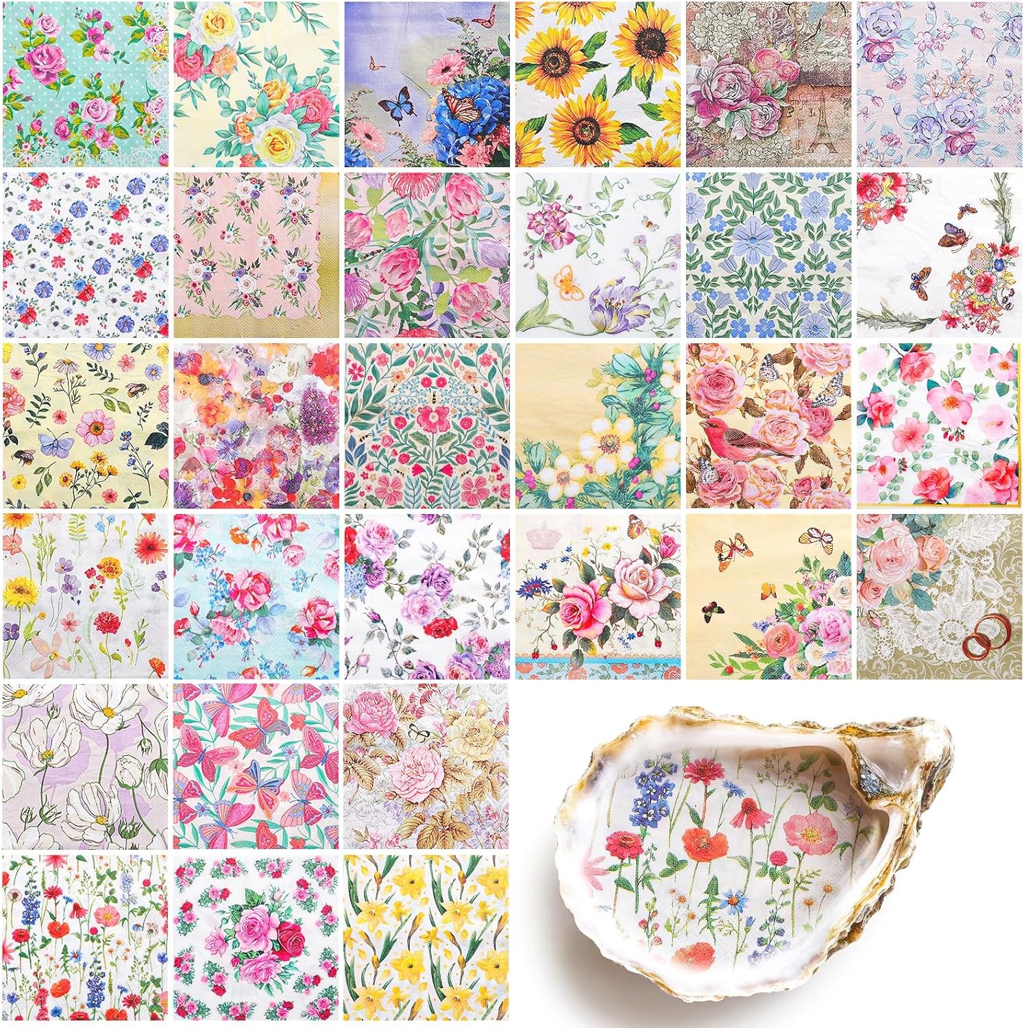 30 Styles Vintage Floral Napkins, 30 Pack Decoupage Napkins 30 Styles Vintage Floral Napkins, 30 Pack Decoupage Napkins