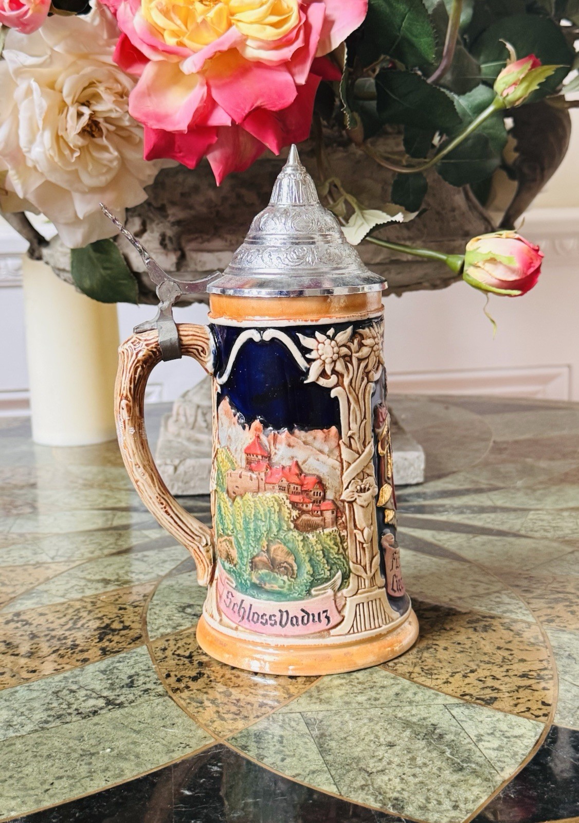 Vintage Reinhold Merkelbach Liddle Relief Beer Stein - Nicholas Vaduz -mold#3645
