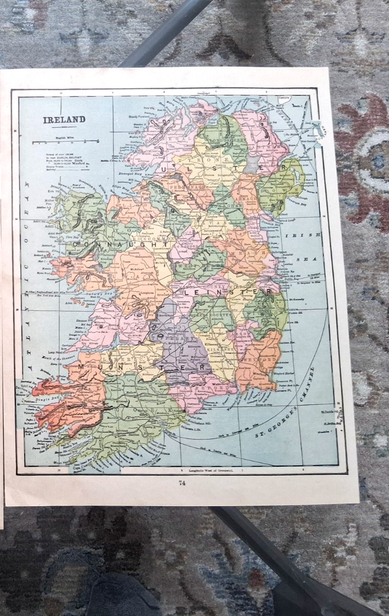 antique map Ireland  1898 original