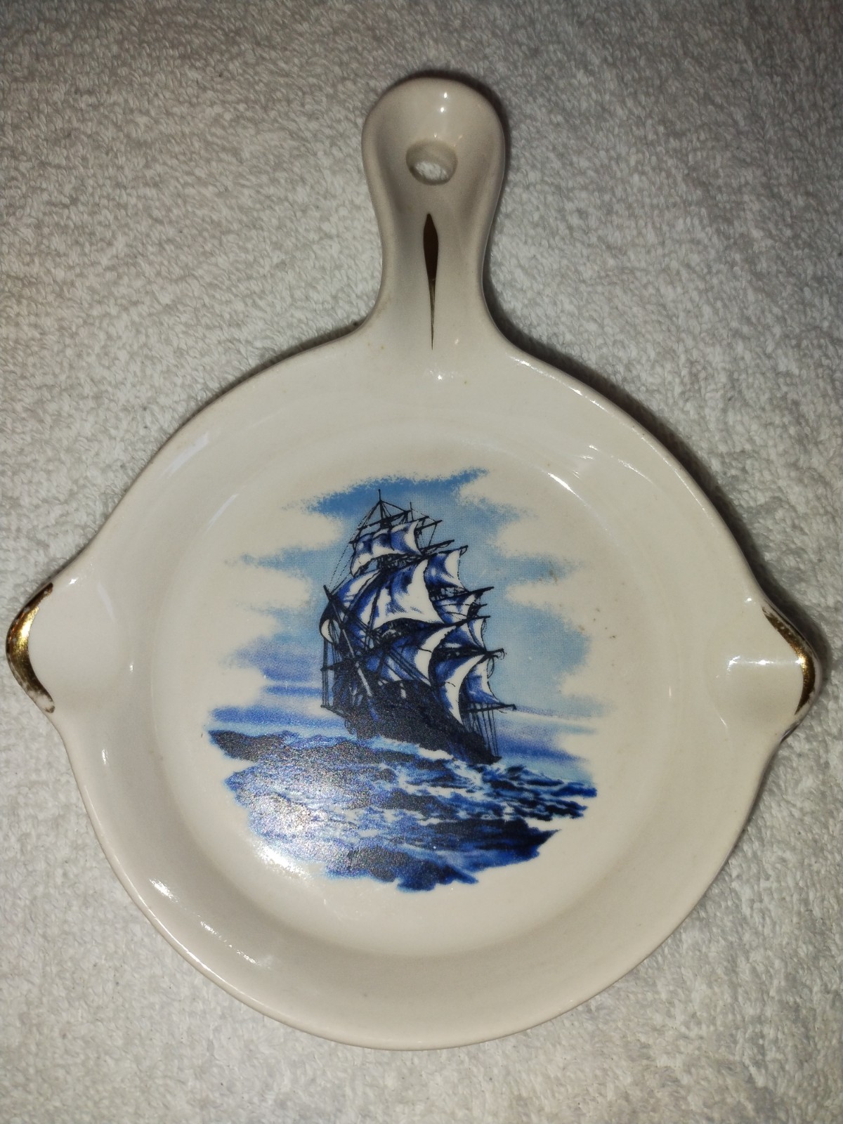 Vintage Ceramic Nautical Sailboat Ship Skillet Ashtray