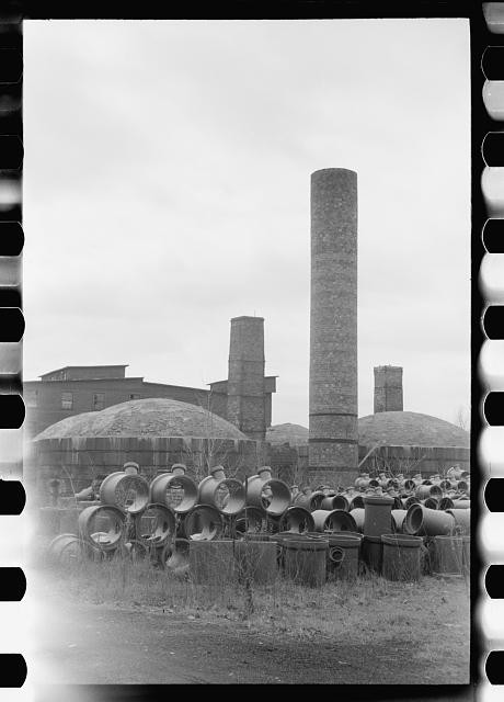 Photo:Parke County Indiana Tile Factory 1940 Abandoned Kilns Smokestack