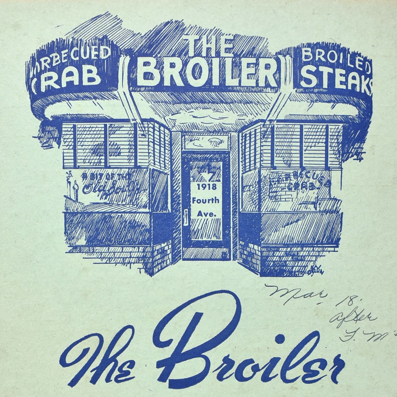 1940s The Broiler Cafe Restaurant Menu 1918 Fourth 4th Avenue Seattle Washington