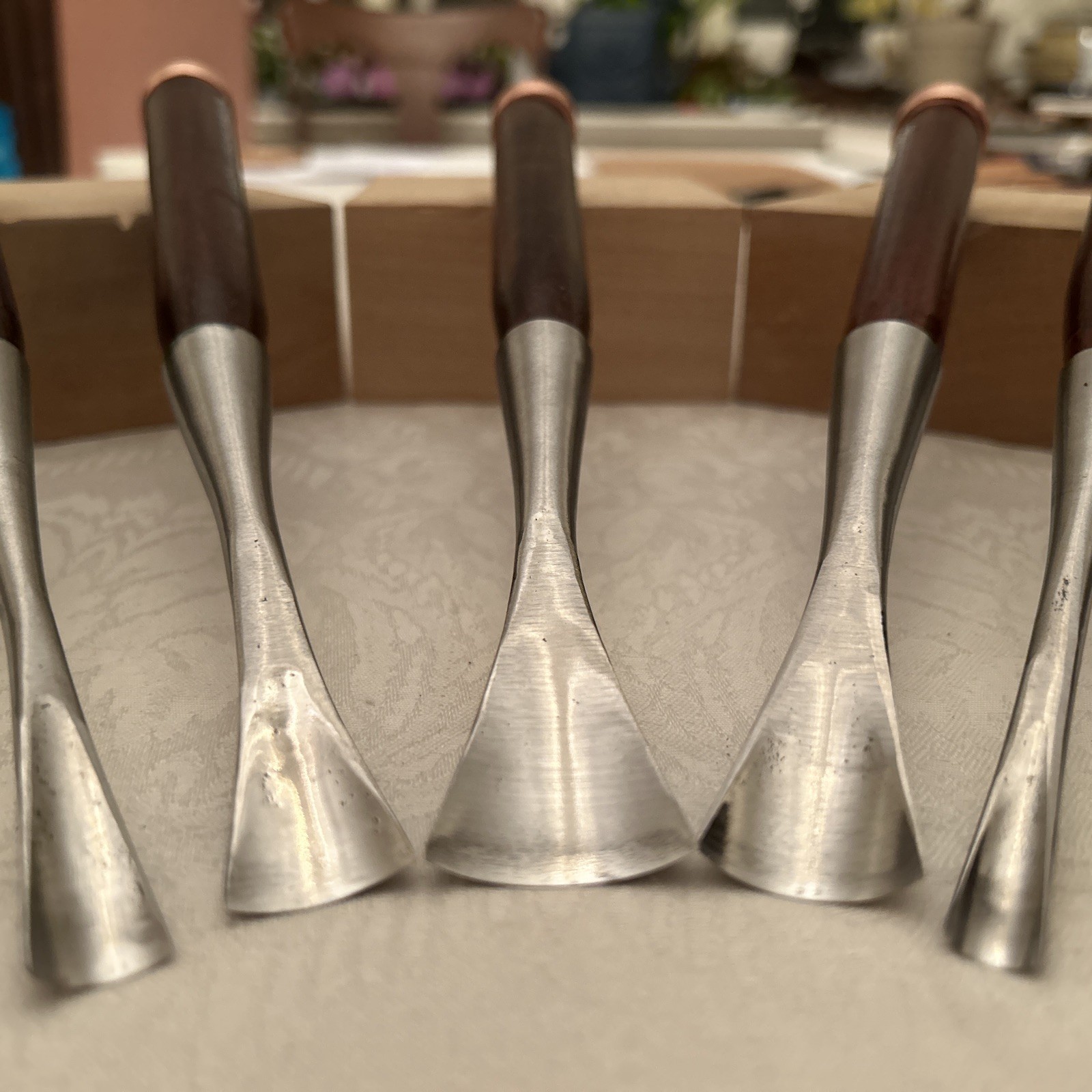 Custom Forged Long neck socket 5 Gouge Chisel Set #7 / 10, 15, 20, 25, 30 W/Case