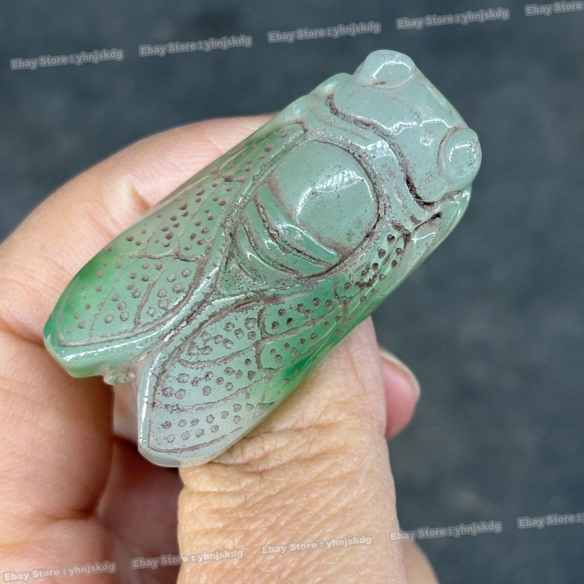 Antique Qing Dynasty Jadeite Cicada Pendant Old Nephrite Collectible Artifact