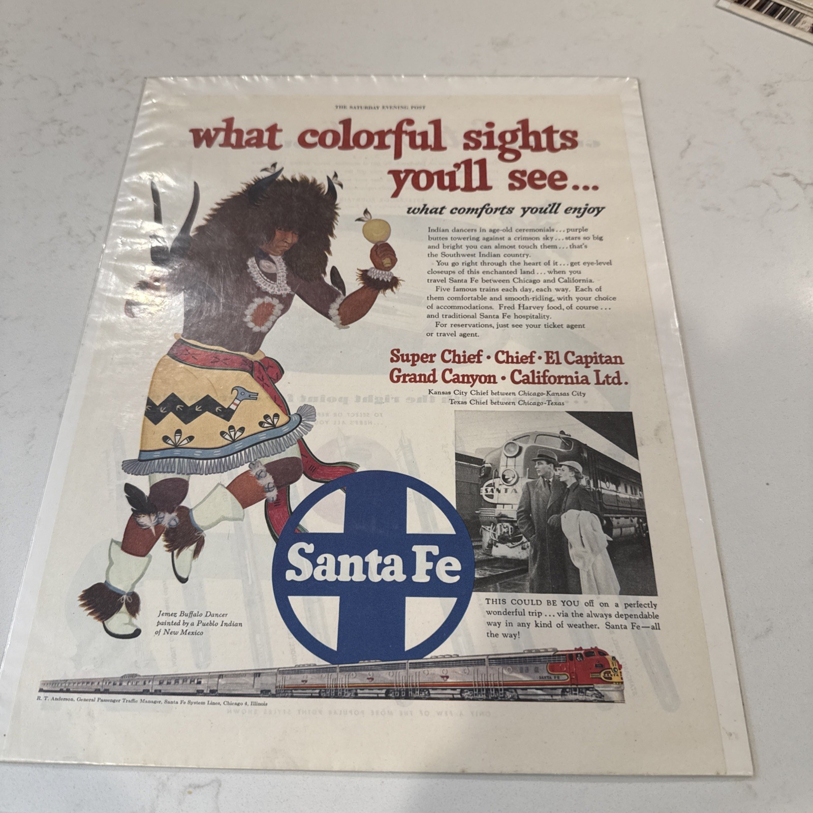 Santa Fe Railroad Streamlined Train Super Chief El Capitan Magazine Ad PHOTO