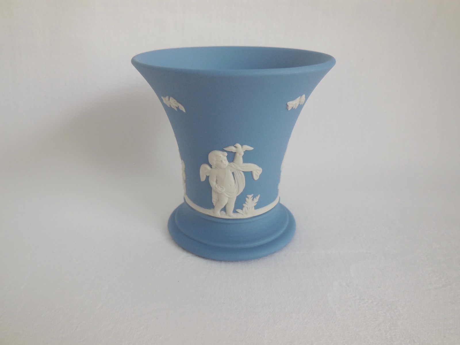 Wedgwood Blue Jasperware The Four Seasons Cherubs With Roses Vase