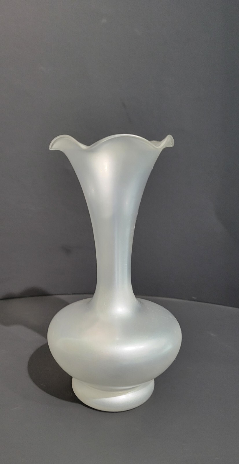 Vintage Dainty Frosted Glass Vase with Ruffled Edge
