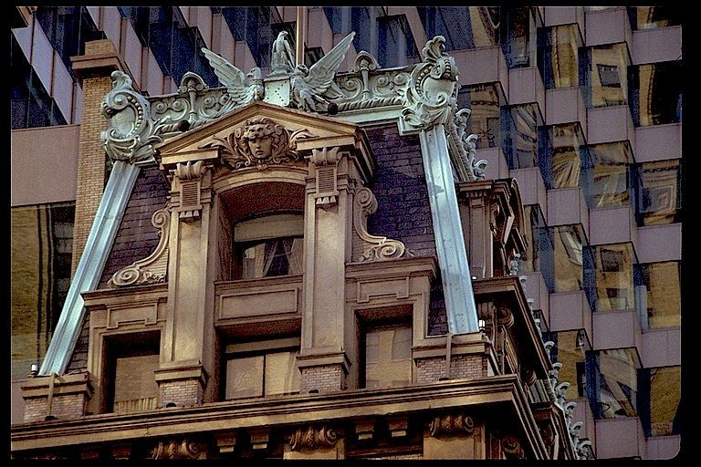 ORIGINAL ARCHITECTURE PHOTO. NEW YORK. CLASSIC AGAINST MODERN CONTRAST.