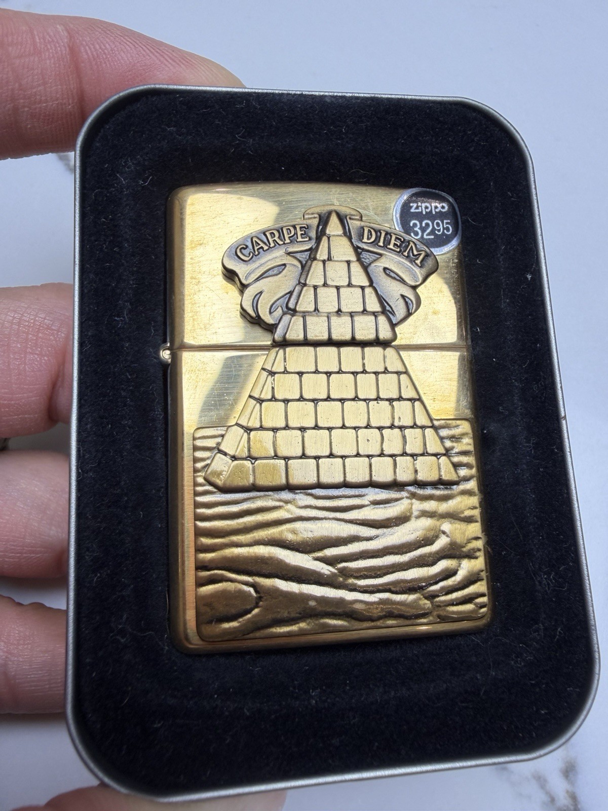 Custom Listing - Authentic Zippo Carpe Diem Pyramid Brass Tone Lighter