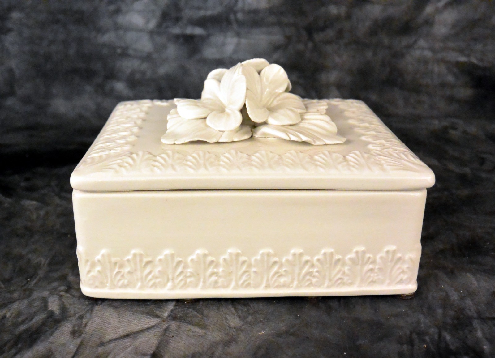 Vintage Italian Ceramic Trinket Box; Intricate Floral Applique