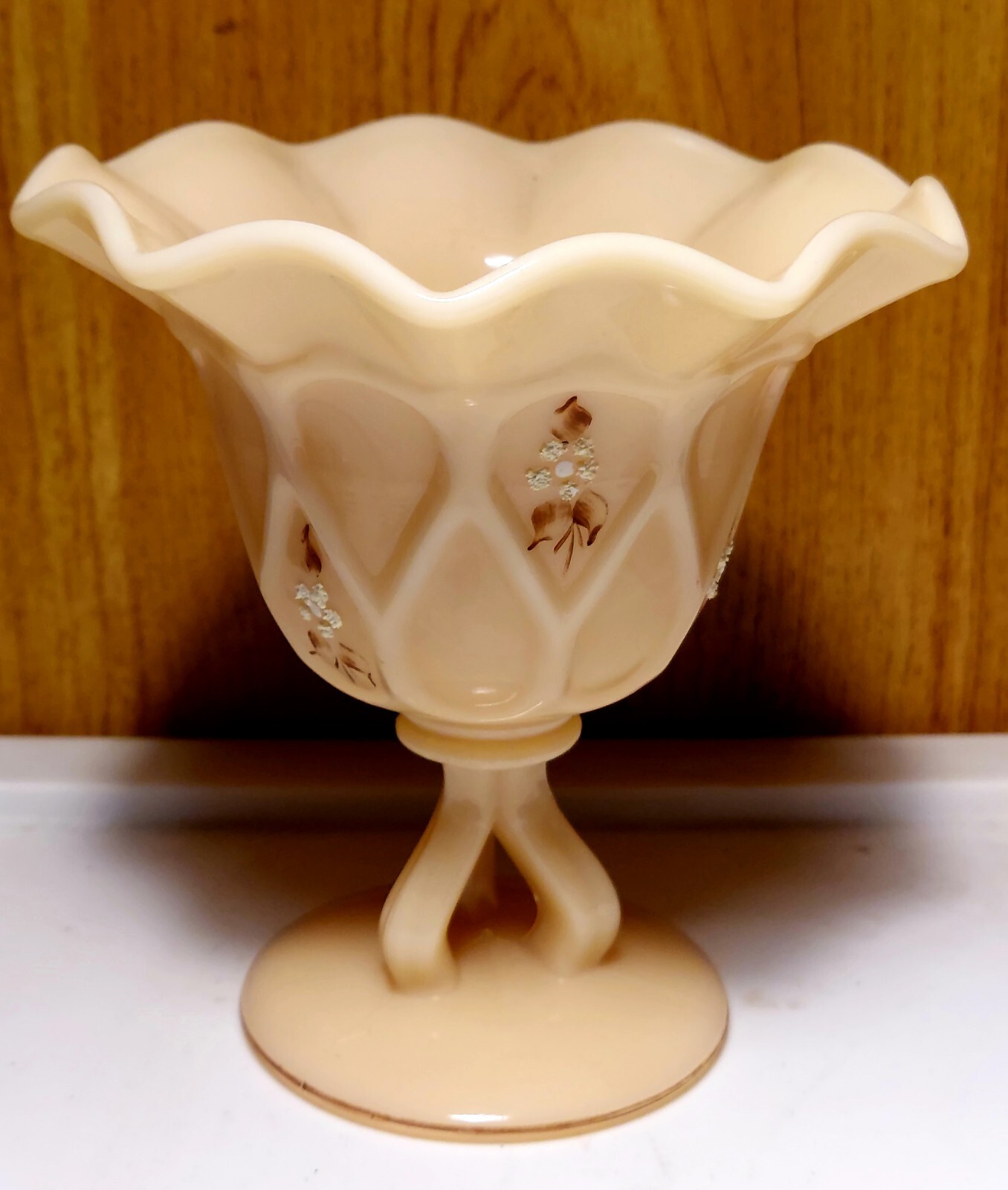 Westmoreland Almond Custard Glass Pedestal Dish Signed Sanders 5” 1979