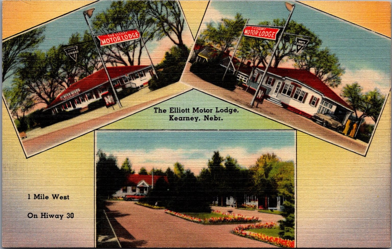 Elliott Motor Lodge Kearney NE Linen Postcard Tichnor Bros Duncan Hines Approved