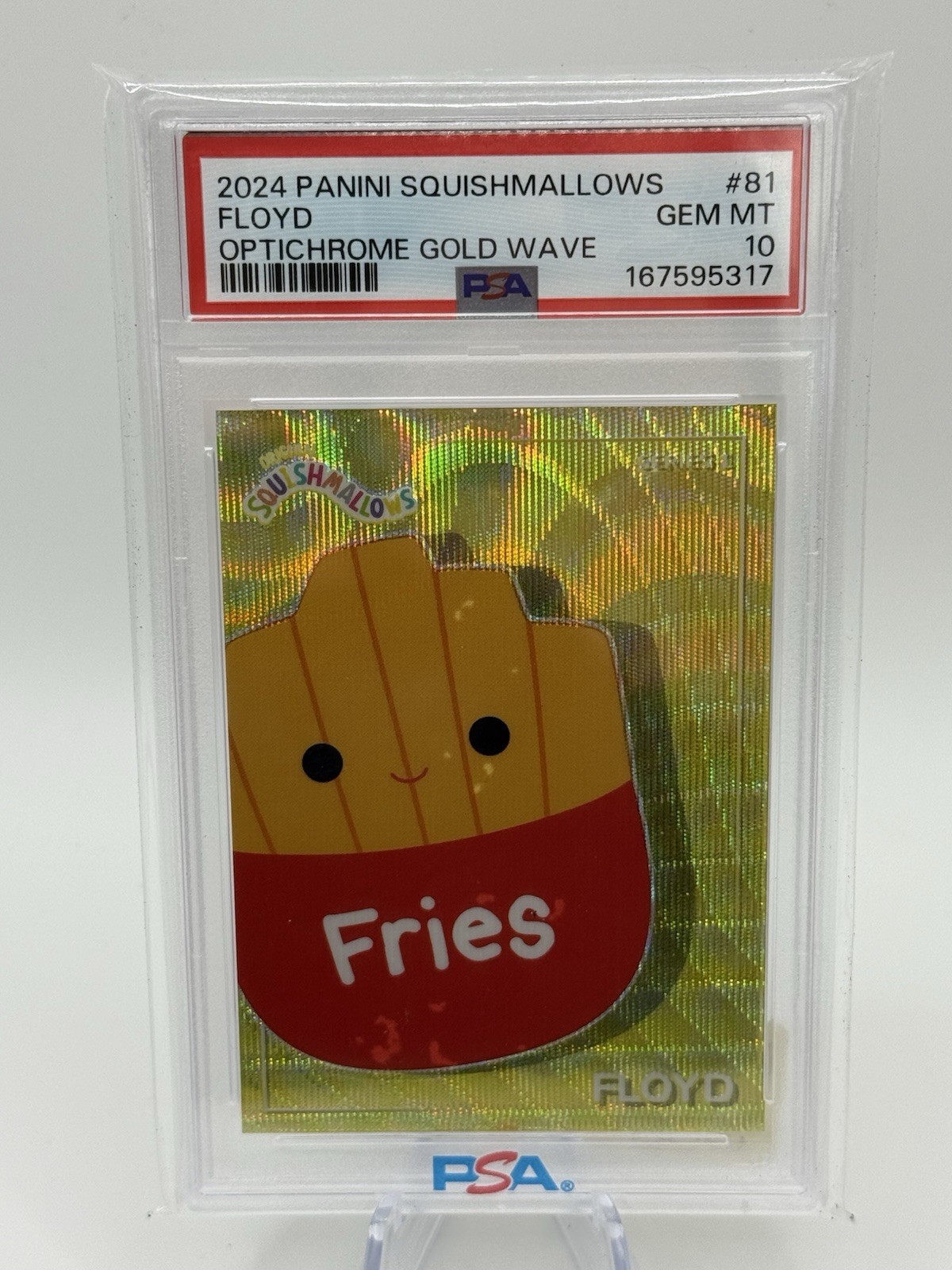 Panini 2024 Squishmallows Floyd #81 Optichrome Gold Wave PSA 10 Serialized 04/10