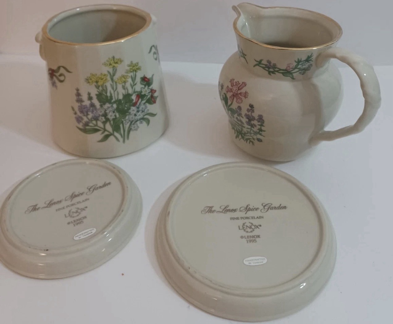Lenox 1995 Spice Garden Collection Ceramic Flower Pots 4' Sugar and Creamer