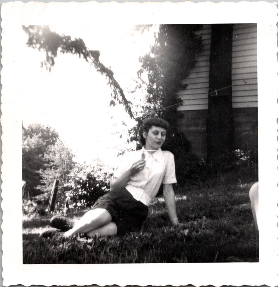 Vintage 1954 Snapshot Photo Barb Donahue July 4th Deckle Edge B&W