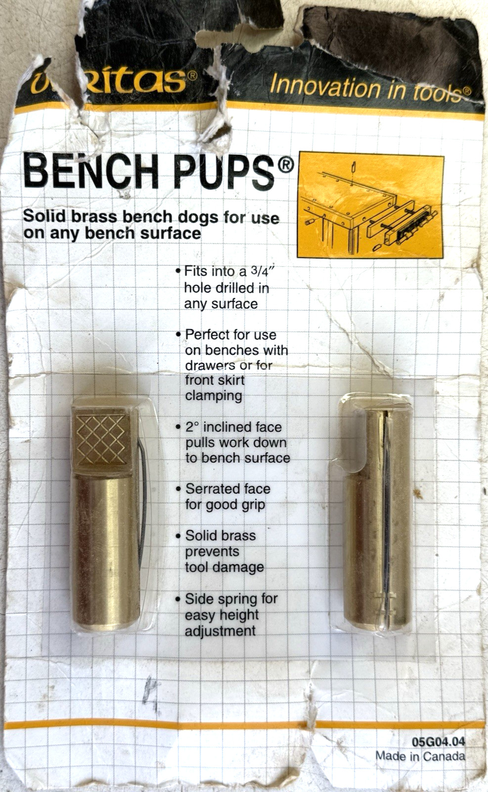 Vintage Veritas Brass Bench Dogs Made In Canada 05G04-04 NOS
