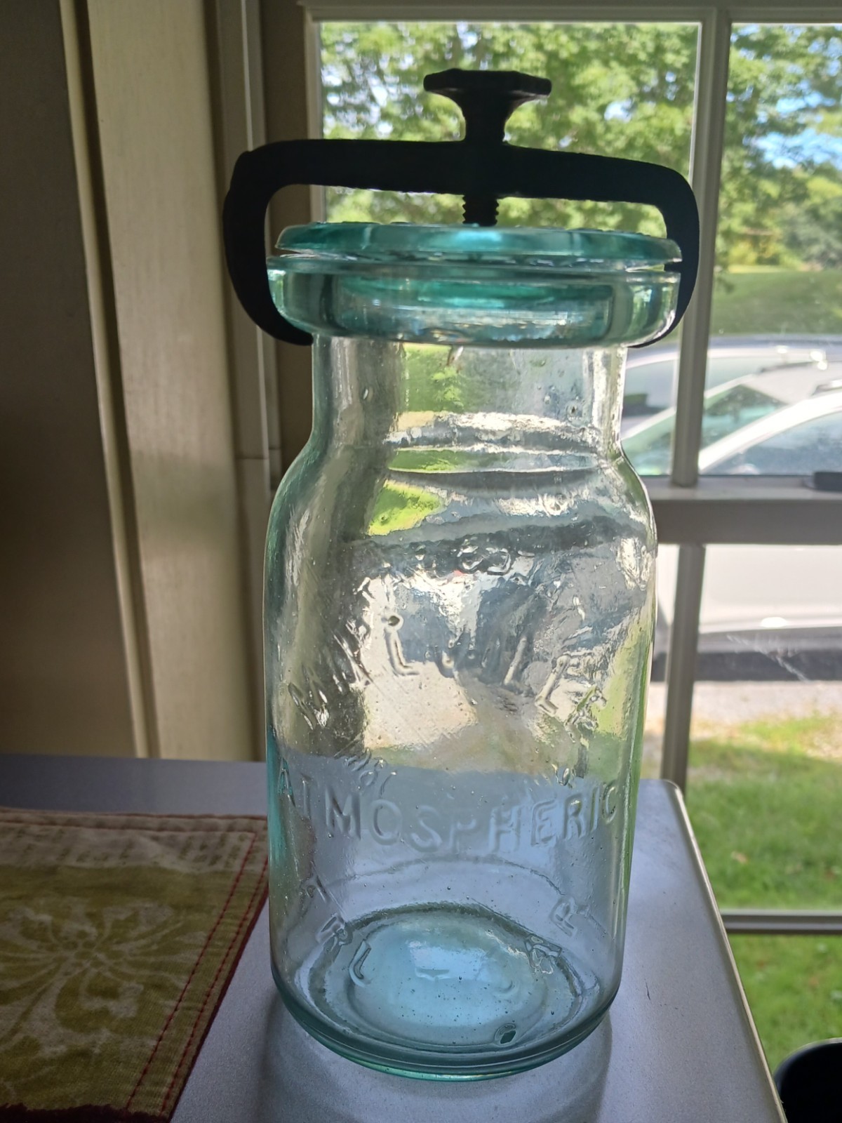 Antique Aqua Pint Whitall's June 18th 1861 Patent Atmospheric Fruit Jar w/ Yoke Antique Aqua Pint Whitall's June 18th 1861 Patent Atmospheric Fruit Jar w/ Yoke