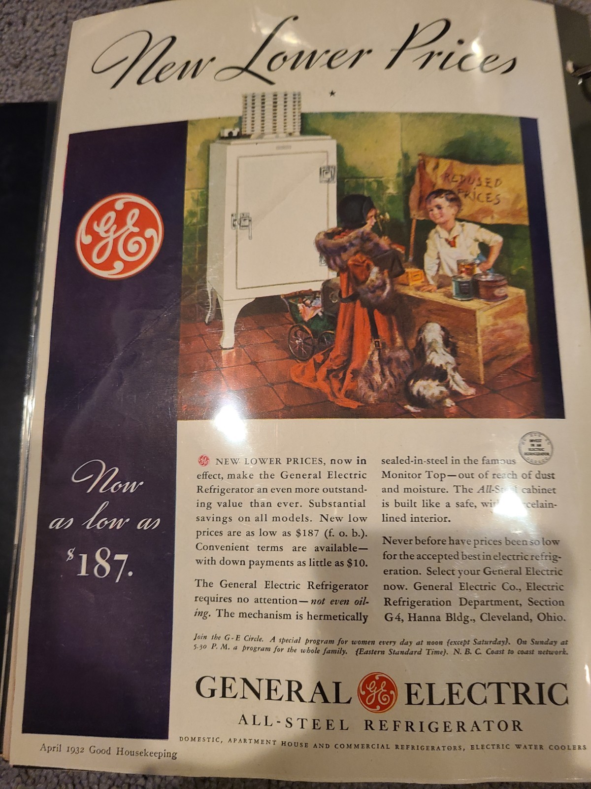 Vintage 1932 GE General Electric All-Steel Refrigerator Print Ad Boy Girl Dog