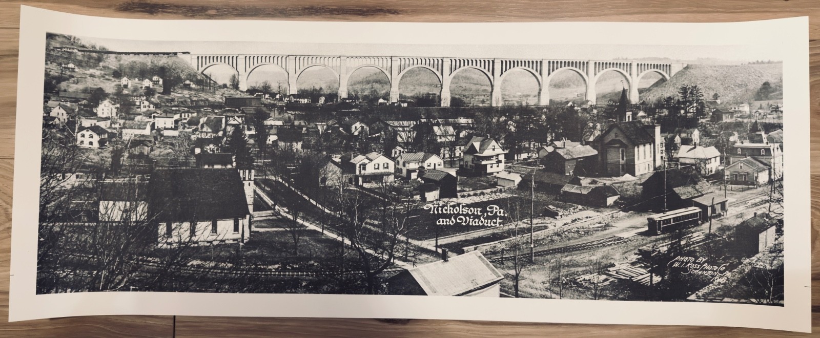 Nicholson, PA Viaduct antique panoramic photograph by W.I. Ross 1916