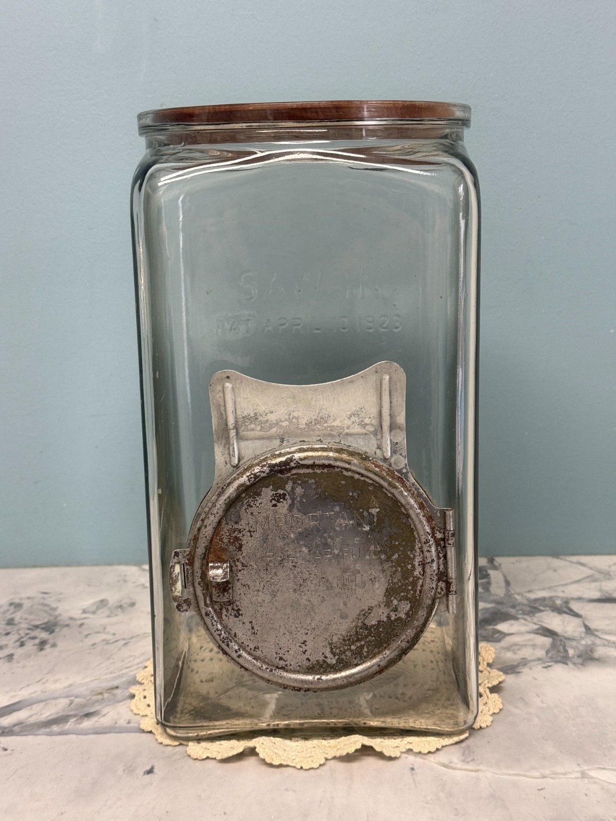RARE Antique (1923) Glass Peanut Jar General Store Countertop Dispenser w/Lid