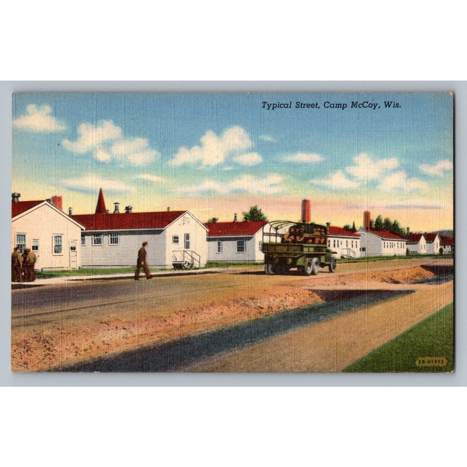 Vintage Linen Postcard Typical Street Camp McCoy Wisconsin Military Scene Vintage Linen Postcard Typical Street Camp McCoy Wisconsin Military Scene