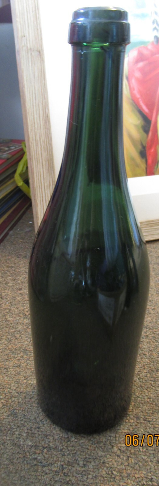 Antique Glass Bottle Dark Green Indented Bottom Height 12\