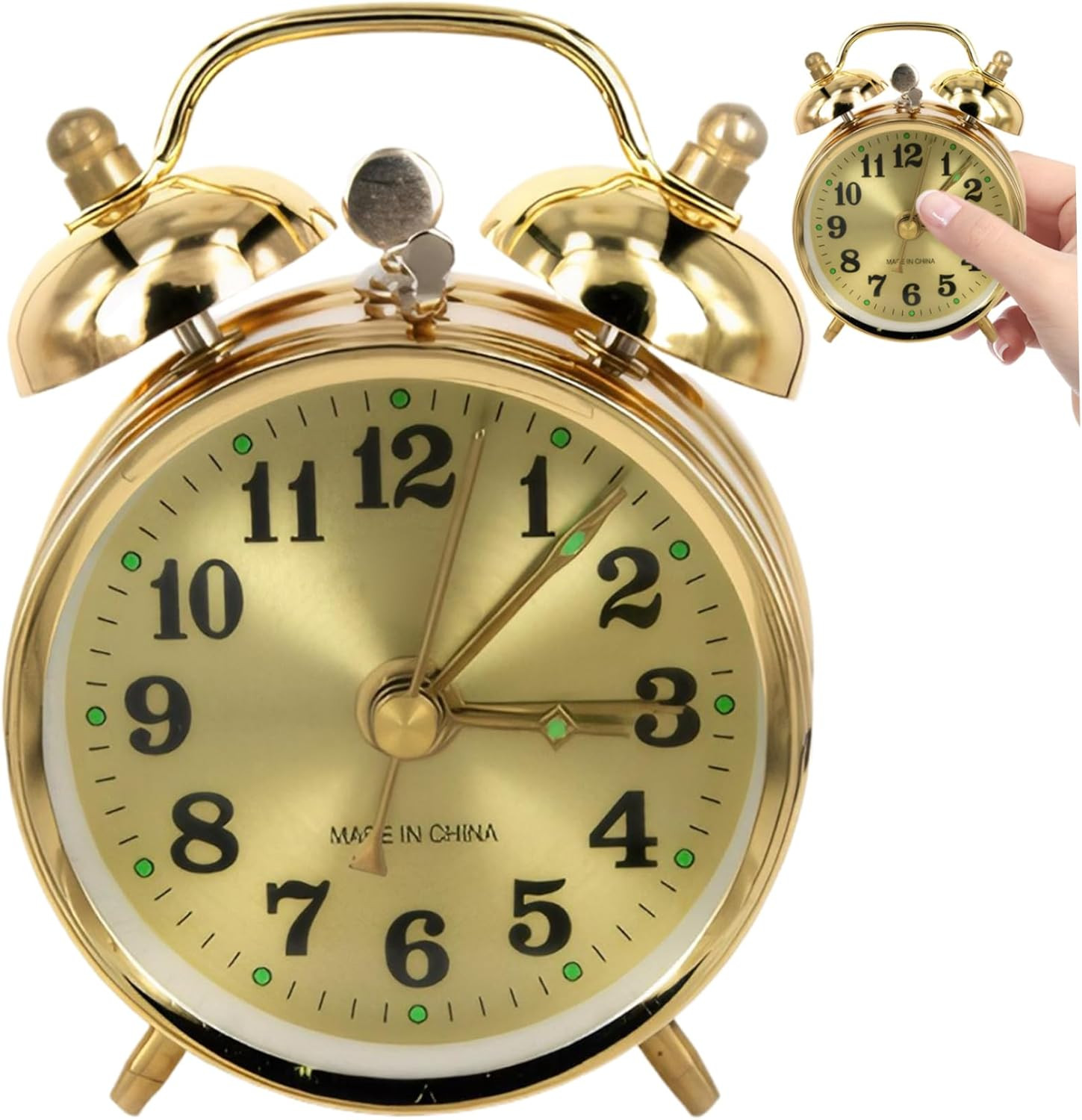 Wind up Alarm Clock No Batteries, Vintage Gold Mechanical Bell Alarm Clock With