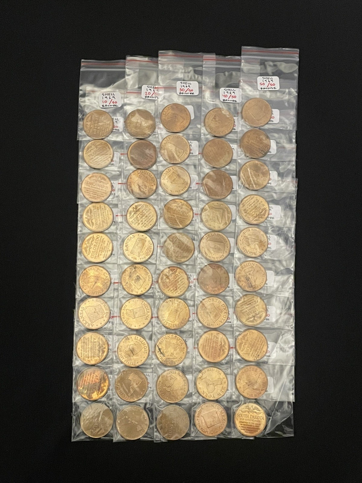 Shell Oil 1969 States of the Union Bronze Coin Set Complete 50- no display case Shell Oil 1969 States of the Union Bronze Coin Set Complete 50- no display case