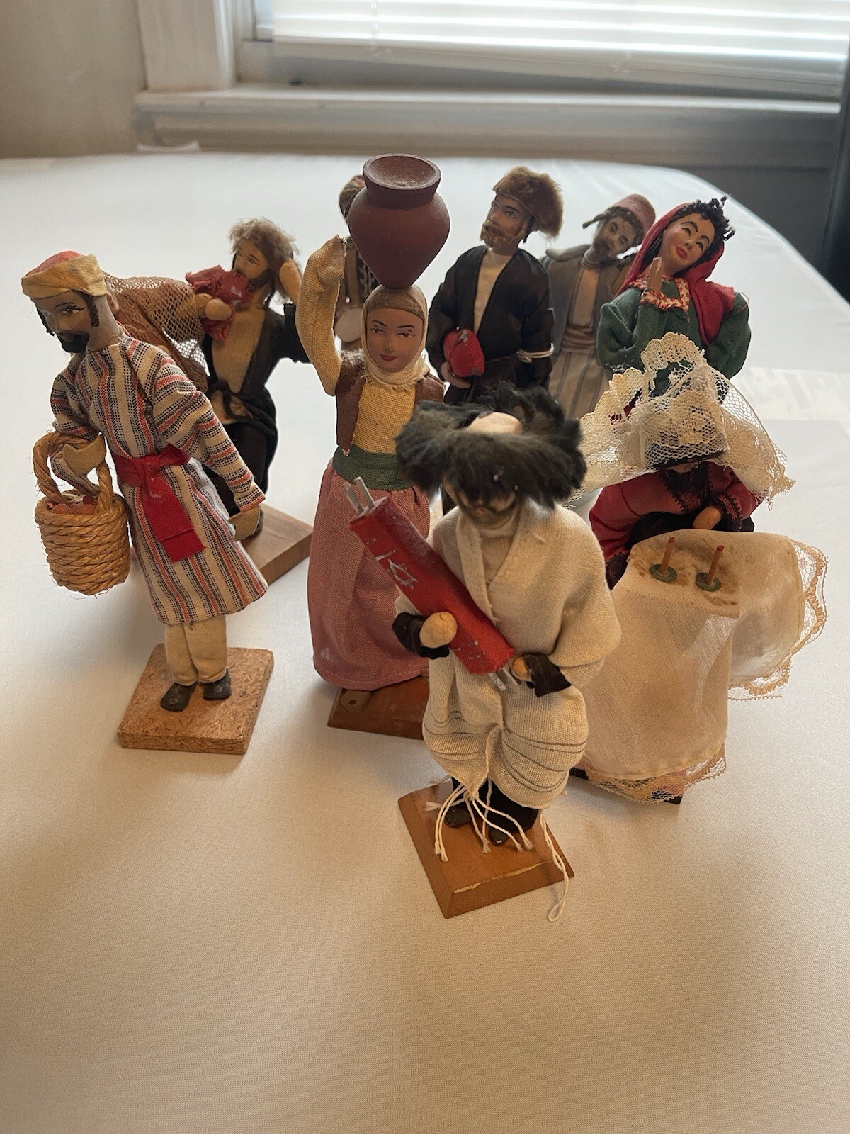 Vintage Hand Crafted Israeli Jerusalem Doll Figurine Lot Of 9(10) Made In Israel