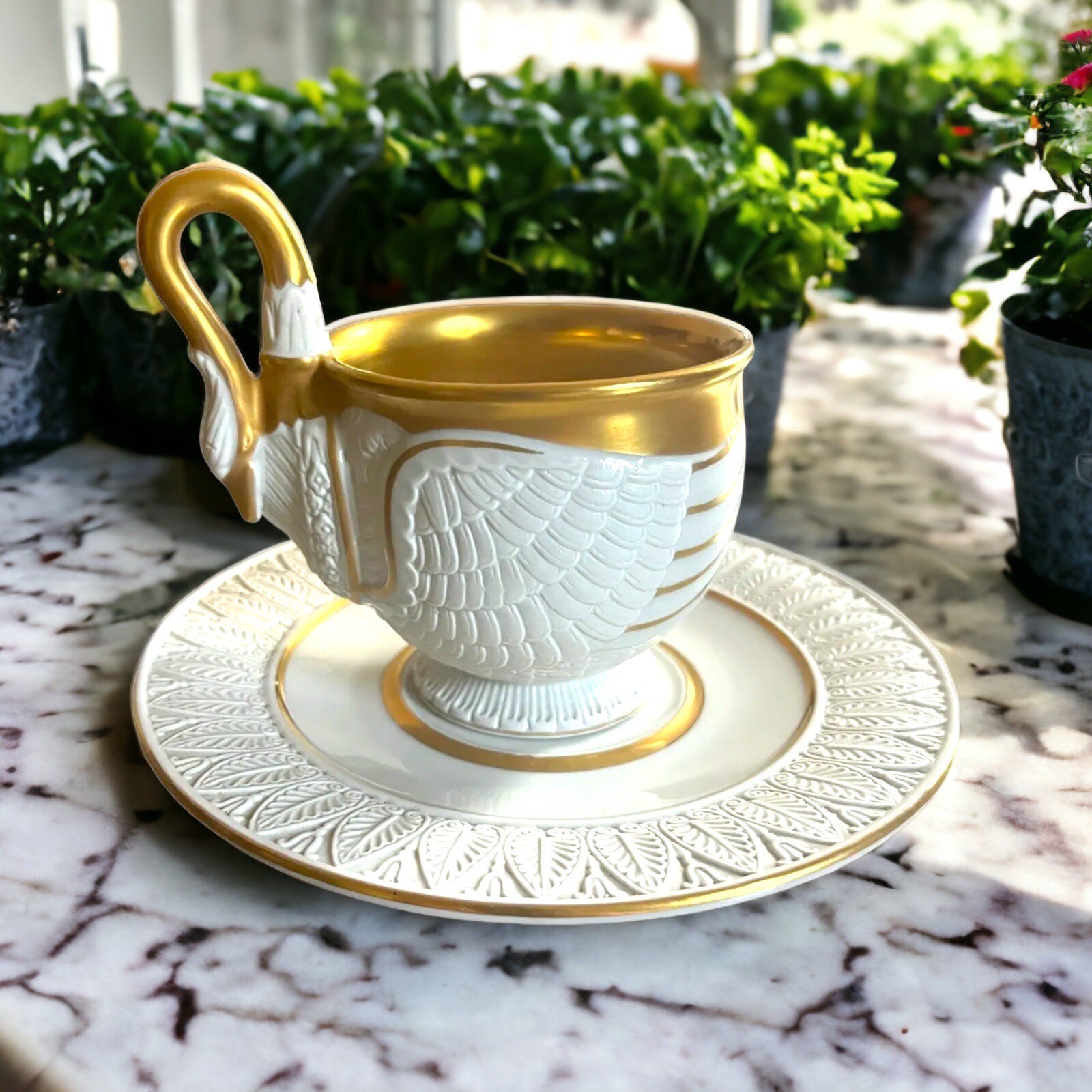 Vintage RPM Royal Porzellan Manufaktur Bavaria Swan Cup & Saucer Porcelain Gold Vintage RPM Royal Porzellan Manufaktur Bavaria Swan Cup & Saucer Porcelain Gold