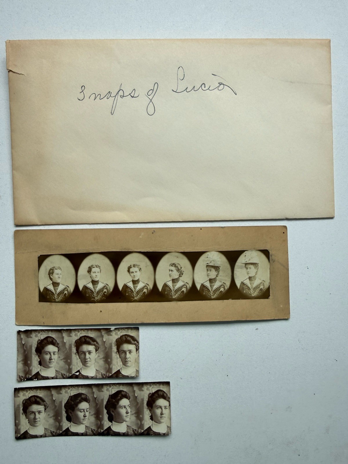 Antique c1910s Photo Booth Portrait Strips Women 3 Photos Original Envelope